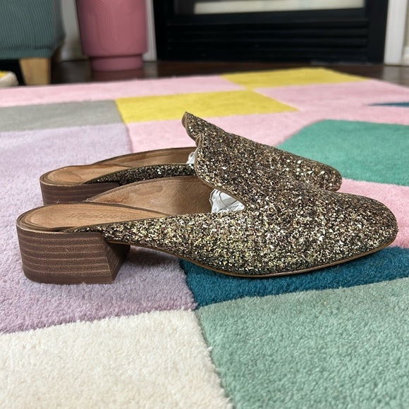 Madewell Willa Gold Glitter Heeled Loafer Mule Slip Ons - Picture 9 of 17